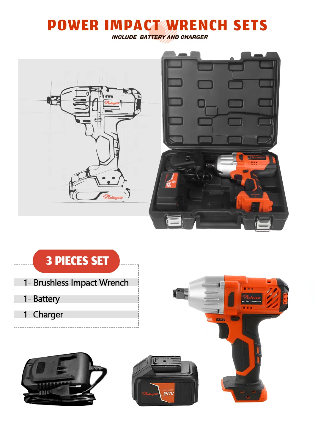 20V Electric Cordless Hardware Torque Wrench Impact Drills Power Tools