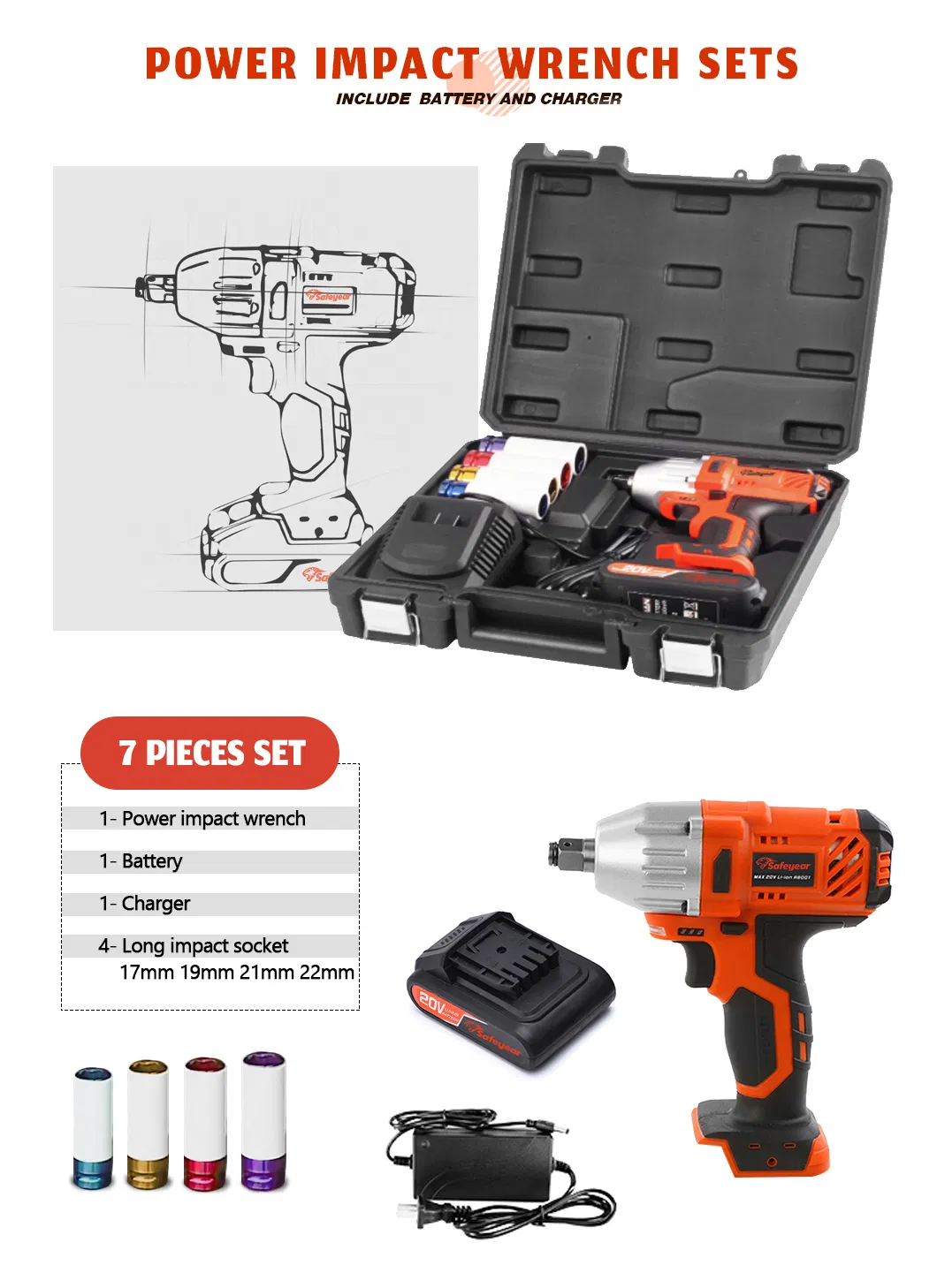 High Quality 20V 330nm Hardware Cordless Impact Wrench Power Tools