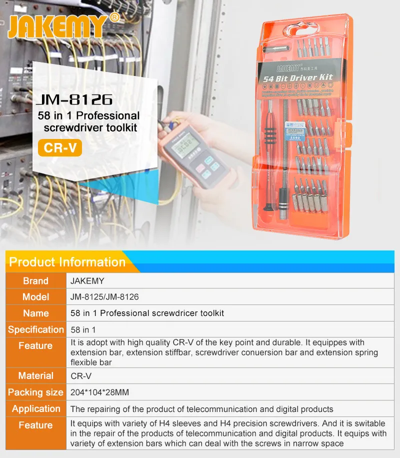 Jakemy Exporter 58 in 1 Professional Cr-V Blade Screwdriver Tool Kit for General Household