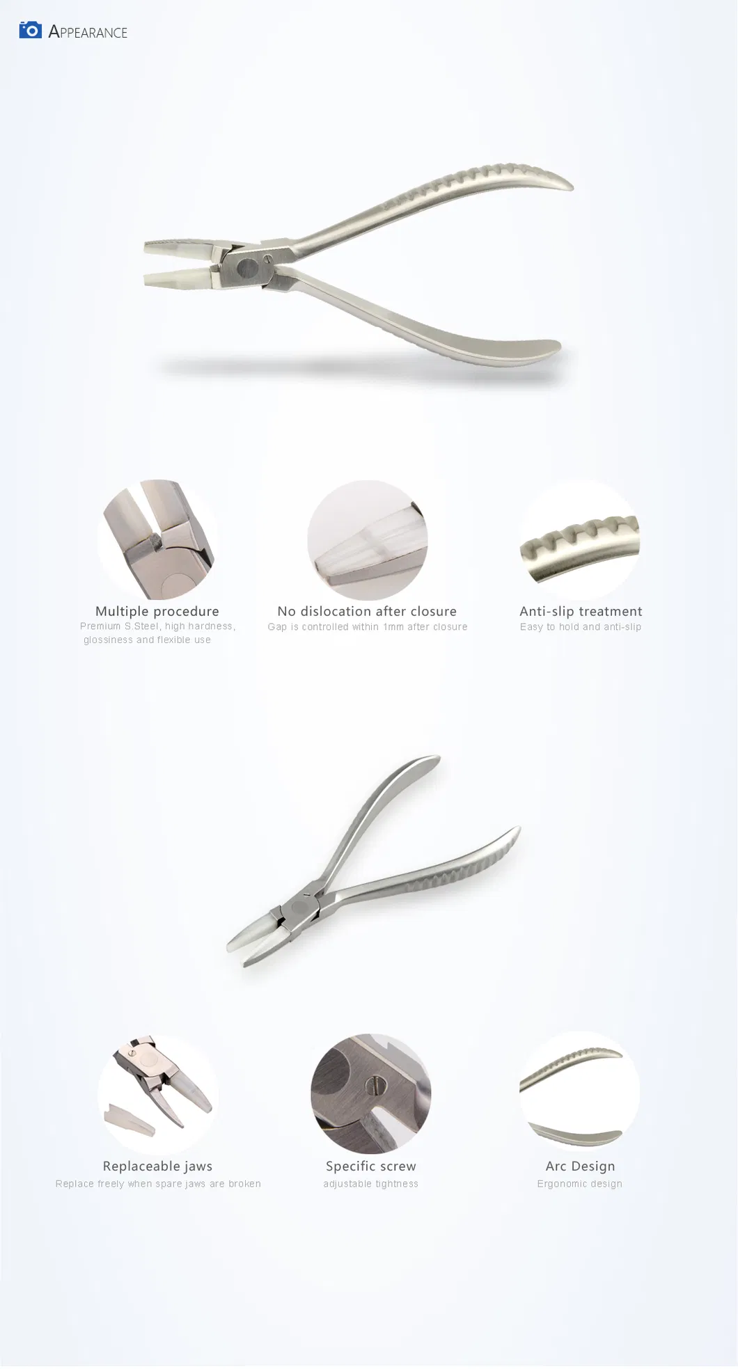 Multi-Purpose Adjusting Optical Pliers with Wide Plastic Head 155mm